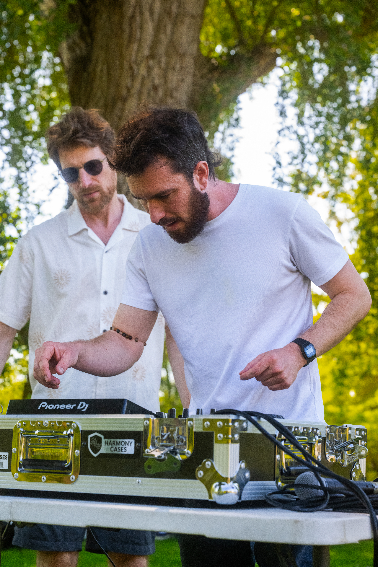 DJs spinning under the willow tree