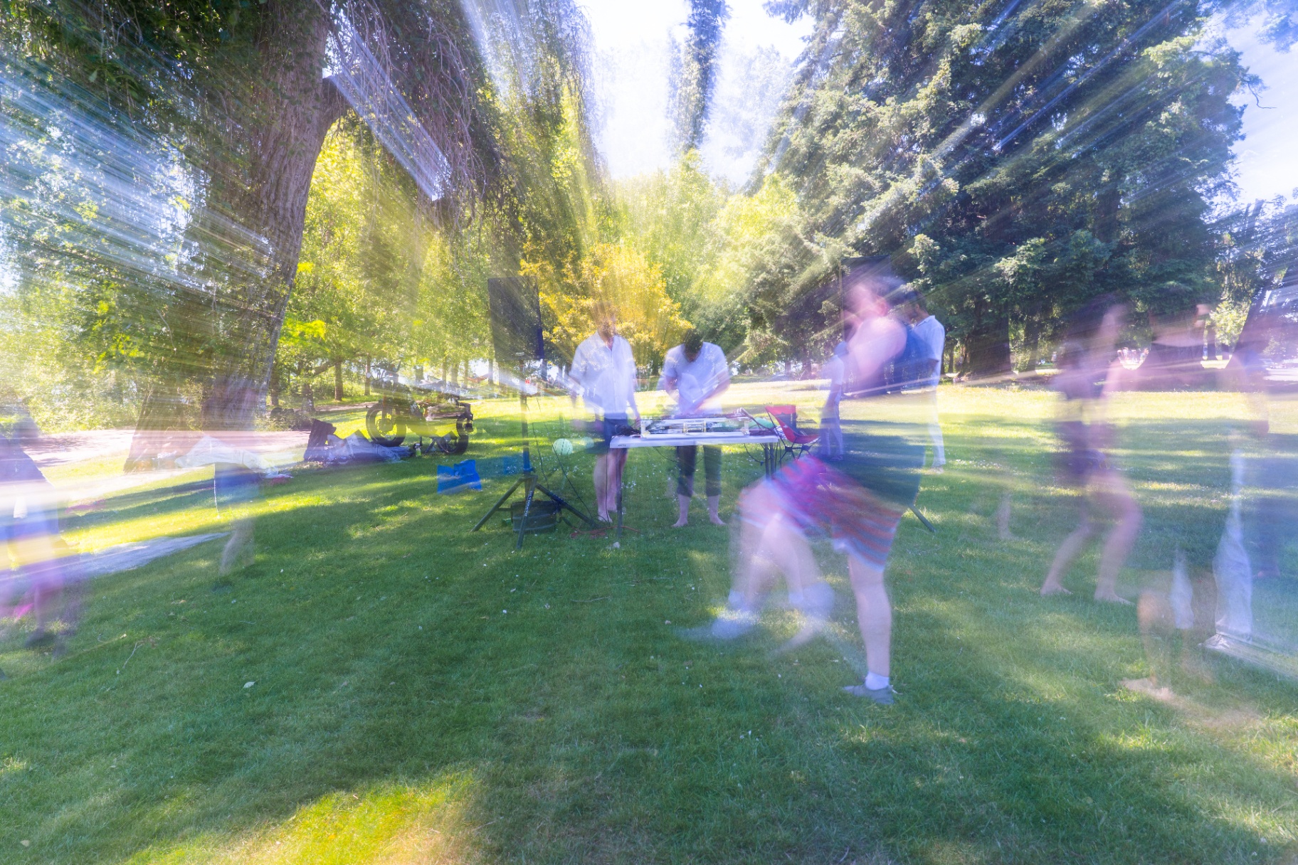 Dancers moving together in golden afternoon light